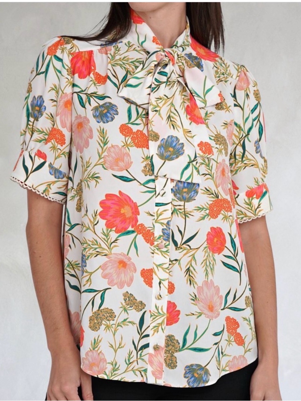 Kate Spade Blossom Tie Neck Blouse Size S